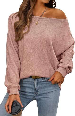 CFLONGE Women's Fall Sweaters 2024 Casual Oversize Pullover Batwing Long Sleeve Drop Shoulder Sweater Loose Knit Jumper Tops in Kuwait