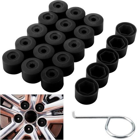 20Pcs Car Wheel Lug Nut Covers,17mm Tire Bolt Caps with Removal Tool,Lug Nut Cover Compatible with VW Jetta Beetle Passat Golf GTI CC,Replaces for 1K0 601 173,6X0 012 243 (Black) in Kuwait