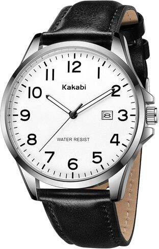 Watch for Men, Fashion Minimalist Ultra Thin Wrist Watch Waterproof Quartz Analog Date with Leather Strap in Kuwait