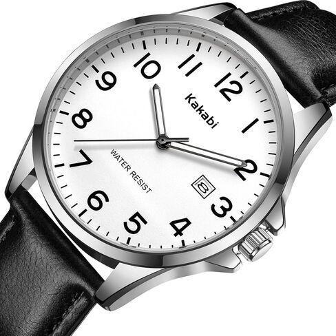 Watch for Men, Fashion Minimalist Ultra Thin Wrist Watch Waterproof Quartz Analog Date with Leather Strap in Kuwait