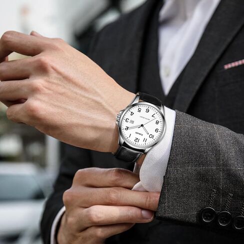 Watch for Men, Fashion Minimalist Ultra Thin Wrist Watch Waterproof Quartz Analog Date with Leather Strap in Kuwait