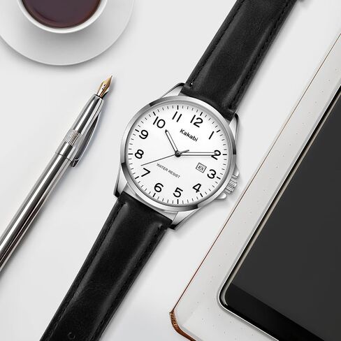 Watch for Men, Fashion Minimalist Ultra Thin Wrist Watch Waterproof Quartz Analog Date with Leather Strap in Kuwait