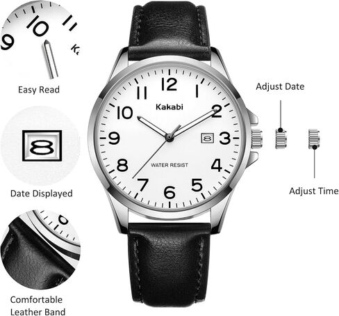 Watch for Men, Fashion Minimalist Ultra Thin Wrist Watch Waterproof Quartz Analog Date with Leather Strap in Kuwait