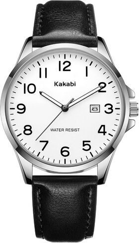 Watch for Men, Fashion Minimalist Ultra Thin Wrist Watch Waterproof Quartz Analog Date with Leather Strap in Kuwait