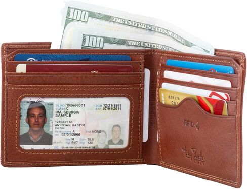 Tony Perotti Men's Italian Leather Bifold Wallet With Card Holders, Pockets, ID Window - Eco-Friendly Vegetable-Tanned Full Grain Leather Wallet Made in Italy in Saudi Arabia