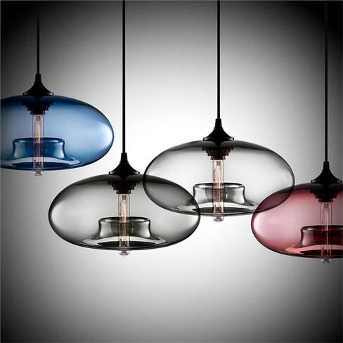 LNPTAL Modern Glass Pendant Light, Minimalist Hanging Ceiling Lamp, E26/E27 Contemporary Lighting Fixture for Kitchen Island Dining Room Bar(Grey) in Saudi Arabia