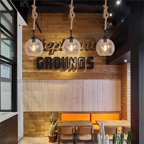 LNPTAL Industrial Rope Pendant Light, Vintage Globe Glass Hanging Lamp, E26/E27 Rustic Ceiling Fixture for Kitchen Island Bar Cafe Dining Room(30cm) in Saudi Arabia