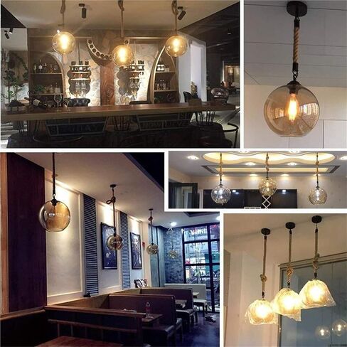 LNPTAL Industrial Rope Pendant Light, Vintage Globe Glass Hanging Lamp, E26/E27 Rustic Ceiling Fixture for Kitchen Island Bar Cafe Dining Room(30cm) in Saudi Arabia