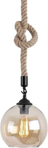 LNPTAL Industrial Rope Pendant Light, Vintage Globe Glass Hanging Lamp, E26/E27 Rustic Ceiling Fixture for Kitchen Island Bar Cafe Dining Room(30cm) in Saudi Arabia
