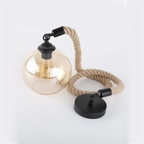 LNPTAL Industrial Rope Pendant Light, Vintage Globe Glass Hanging Lamp, E26/E27 Rustic Ceiling Fixture for Kitchen Island Bar Cafe Dining Room(30cm) in Saudi Arabia