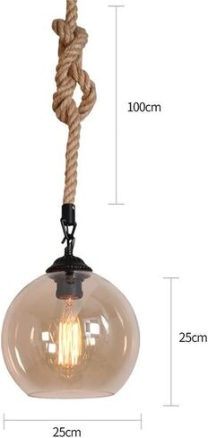 LNPTAL Industrial Rope Pendant Light, Vintage Globe Glass Hanging Lamp, E26/E27 Rustic Ceiling Fixture for Kitchen Island Bar Cafe Dining Room(30cm) in Saudi Arabia