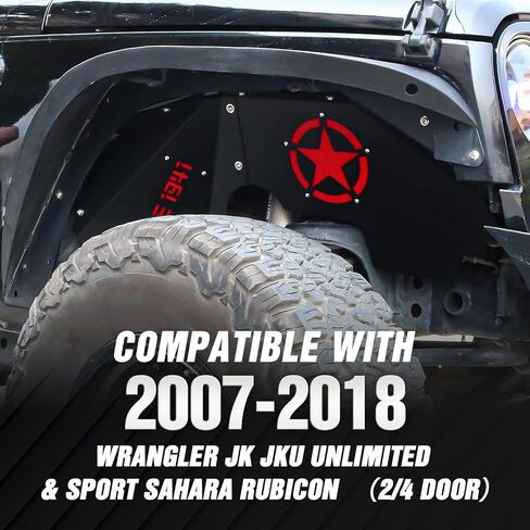 Front Inner Fender Liners Compatible with 2007-2018 Jeep Wrangler JK & JKU Unlimited Sport Sahara Rubicon, Bolt-on Style Fenders Flares Wheel Well Cover Steel Mud Guards (2/4 Doors) in Kuwait