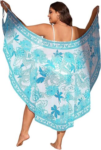 Verdusa Women's Plus Size Sarong Wraps Floral Bathing Suit Cover Up Asymmetrical Sleeveless Dress in Saudi Arabia
