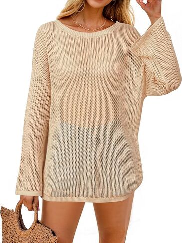 Arach&Cloz Women's Linen Summer Fall Lightweight Crochet Tops Beach Cover Up 2025 in Saudi Arabia