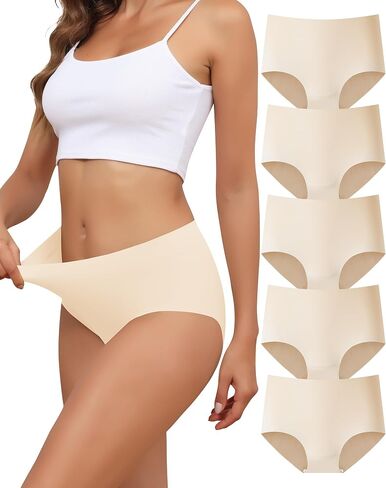 LEVAO Seamless Underwear for Women Nude Panties High Waisted Full Coverage No-Show Stretch Briefs 5 Packs in Saudi Arabia