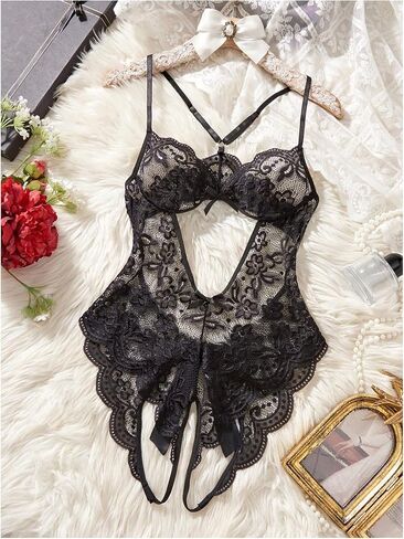 SOLY HUX Women's One Piece Lingerie Lace Cutout Teddy Bodysuit Babydolls Nightwear in Saudi Arabia