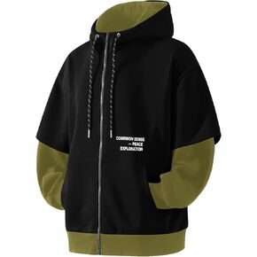 Men's Zip Up Hoodie Color Block Sweatshirts Casual Loose Fit Lightweight with Pockets Pullover Hooded Jacket in Saudi Arabia