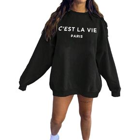 سويت شيرت نسائي كبير الحجم برقبة دائرية بلوفر برسومات Preppy كاجوال فضفاض بأكمام طويلة in Kuwait