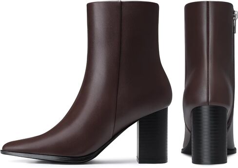 Women Heel Ankle Boots: 3.2 In Chunky Heels, Fashion Pointed Toe Short Boots, Fall Winter Booties for Night out, Office, Business, Weekend, Vacation in Kuwait