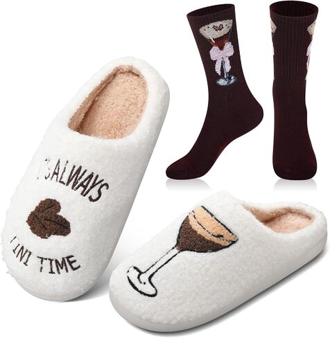 Geyoga Martini Espresso Slippers Sock Lover Gift Women Indoor Anti-slip Warm Slippers Plush Martini Slippers Christmas Gift in Saudi Arabia