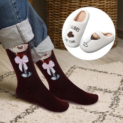 Geyoga Martini Espresso Slippers Sock Lover Gift Women Indoor Anti-slip Warm Slippers Plush Martini Slippers Christmas Gift in Saudi Arabia