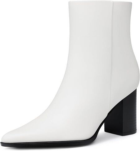 Women Heel Ankle Boots: 3.2 In Chunky Heels, Fashion Pointed Toe Short Boots, Fall Winter Booties for Night out, Office, Business, Weekend, Vacation in Kuwait
