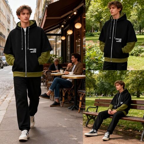 Men's Zip Up Hoodie Color Block Sweatshirts Casual Loose Fit Lightweight with Pockets Pullover Hooded Jacket in Saudi Arabia