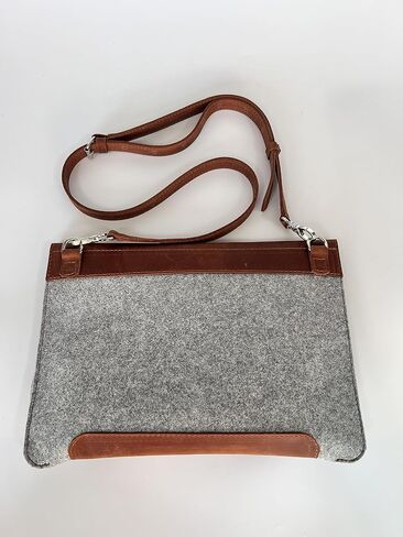 Genuine leather Laptop Sleeve with shoulder strap for 13 inch laptop cover with pockets fashion leather and felt cover, case, handmade (Brown) in Saudi Arabia