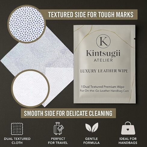 Luxury Leather Handbag Wipes – Individually Wrapped, Dual-Textured Cleaning for Purses, Shoes & Leather Goods – Safe, Non-Rinse, On-the-Go Care, 20 Count by Kintsugii Atelier in Saudi Arabia