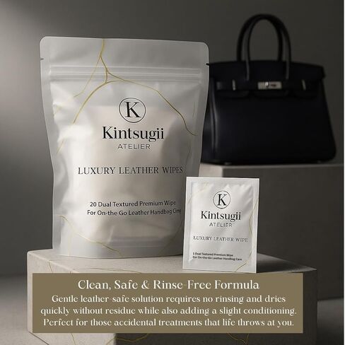 Luxury Leather Handbag Wipes – Individually Wrapped, Dual-Textured Cleaning for Purses, Shoes & Leather Goods – Safe, Non-Rinse, On-the-Go Care, 20 Count by Kintsugii Atelier in Saudi Arabia