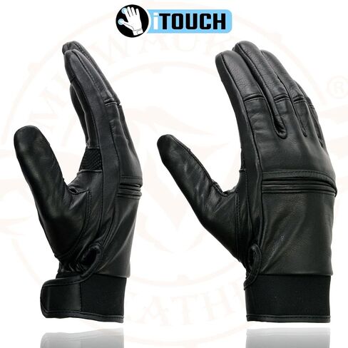 Milwaukee Leather MG7525 Men's Black Leather i-Touch Screen Compatible Gel Palm Motorcycle Hand Gloves W/Flex Knuckle in Saudi Arabia