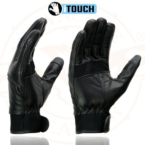 Milwaukee Leather MG7525 Men's Black Leather i-Touch Screen Compatible Gel Palm Motorcycle Hand Gloves W/Flex Knuckle in Saudi Arabia