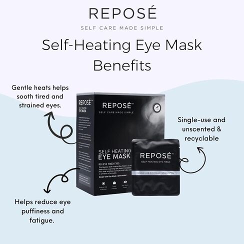 REPOSE Steam Eye Mask - Instant, Self-Heating Sleep Mask - Eye Strain Relief Mask to Help Reduce Eye Puffiness & Soothe Tired Eyes | Unscented, Single Use, Travel Friendly Warm Eye Mask - 10 Count in Kuwait