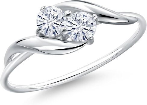 Gem Stone King 10K White Gold Round White Moissanite Ring For Women (0.32 Cttw, Round 3.5MM, Gemstone Birthstone, Available in Size 5,6,7,8,9) in Saudi Arabia