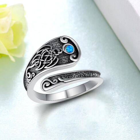 Owl/Dragon/Horse/Turtle/Fox/Frog/Raven/Hummingbird/Octopus Spoon Ring Sterling Sliver Adjustable Thumb Rings Vintage Animal Jewelry Gifts for Women in Saudi Arabia