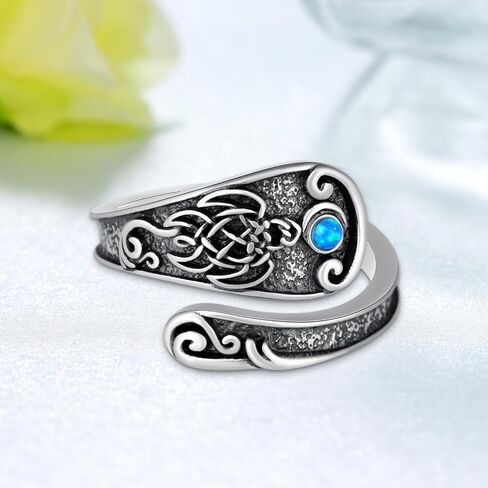 Owl/Dragon/Horse/Turtle/Fox/Frog/Raven/Hummingbird/Octopus Spoon Ring Sterling Sliver Adjustable Thumb Rings Vintage Animal Jewelry Gifts for Women in Saudi Arabia