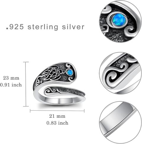 Owl/Dragon/Horse/Turtle/Fox/Frog/Raven/Hummingbird/Octopus Spoon Ring Sterling Sliver Adjustable Thumb Rings Vintage Animal Jewelry Gifts for Women in Saudi Arabia