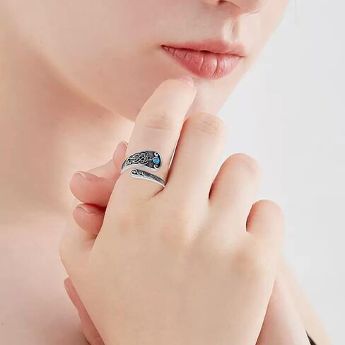 Owl/Dragon/Horse/Turtle/Fox/Frog/Raven/Hummingbird/Octopus Spoon Ring Sterling Sliver Adjustable Thumb Rings Vintage Animal Jewelry Gifts for Women in Saudi Arabia