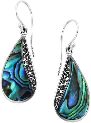 Abalone Shell Dangle Earrings for Women Sterling Silver 925 - Unique Vintage Beach Boho Earrings Trendy - Costume Jewelry Anniversary Birthday Gifts for Womens in Saudi Arabia