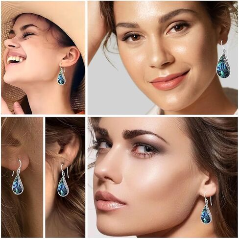 Abalone Shell Dangle Earrings for Women Sterling Silver 925 - Unique Vintage Beach Boho Earrings Trendy - Costume Jewelry Anniversary Birthday Gifts for Womens in Saudi Arabia