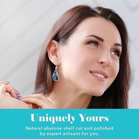 Abalone Shell Dangle Earrings for Women Sterling Silver 925 - Unique Vintage Beach Boho Earrings Trendy - Costume Jewelry Anniversary Birthday Gifts for Womens in Saudi Arabia