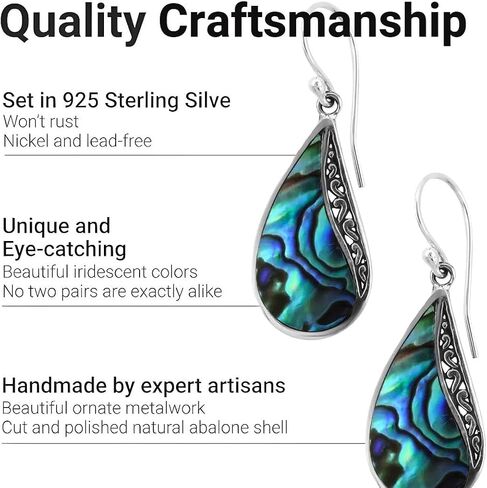 Abalone Shell Dangle Earrings for Women Sterling Silver 925 - Unique Vintage Beach Boho Earrings Trendy - Costume Jewelry Anniversary Birthday Gifts for Womens in Saudi Arabia