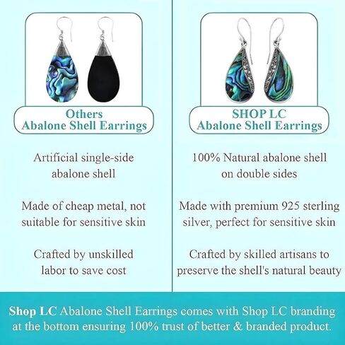 Abalone Shell Dangle Earrings for Women Sterling Silver 925 - Unique Vintage Beach Boho Earrings Trendy - Costume Jewelry Anniversary Birthday Gifts for Womens in Saudi Arabia