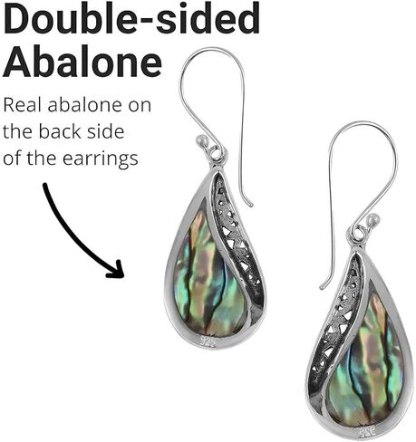 Abalone Shell Dangle Earrings for Women Sterling Silver 925 - Unique Vintage Beach Boho Earrings Trendy - Costume Jewelry Anniversary Birthday Gifts for Womens in Saudi Arabia