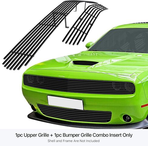 APS Compatible with Dodge Challenger 2015-2023 Phantom Without Adaptive Cruise Control Main Upper Lower Bumper Stainless Steel Black 8x6 Horizontal Billet Front Grill Grille Insert Combo D61164J in Saudi Arabia