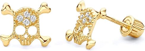 14k Yellow Gold Pirate Stud Earrings with Screw Back in Saudi Arabia