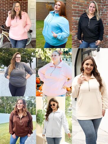 VISLILY Plus-Size-Sweatshirts for Women Oversized Half Zip Pullover Casual Long Sleeve Sweater Dressy Tops with Pocket XL-5XL in Saudi Arabia