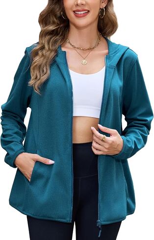 Viracy Womens Full Zip Up Hoodies Lightweight Fleece Jackets Long Sleeve Hiking Sweater with Handy Pockets and Inside Pocket in Kuwait