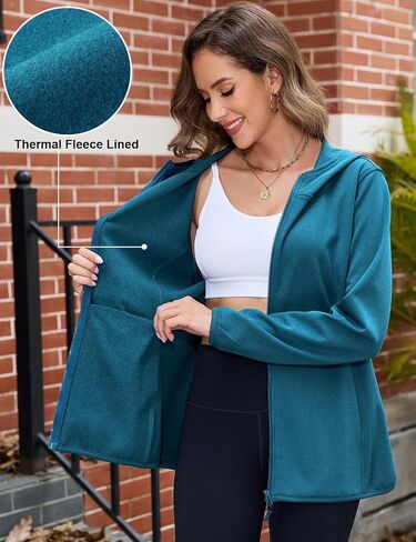 Viracy Womens Full Zip Up Hoodies Lightweight Fleece Jackets Long Sleeve Hiking Sweater with Handy Pockets and Inside Pocket in Kuwait