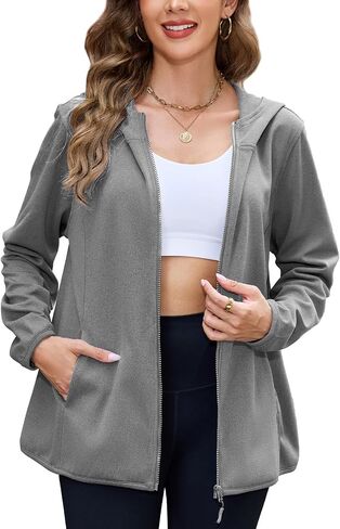 Viracy Womens Full Zip Up Hoodies Lightweight Fleece Jackets Long Sleeve Hiking Sweater with Handy Pockets and Inside Pocket in Kuwait